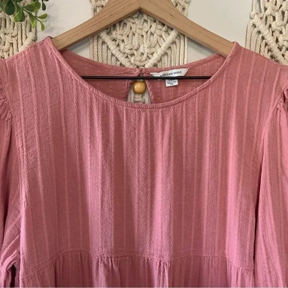 AMERICAN EAGLE Long Sleeve Babydoll Top Rose Mauve Pink Size Large - Picture 4 of 13